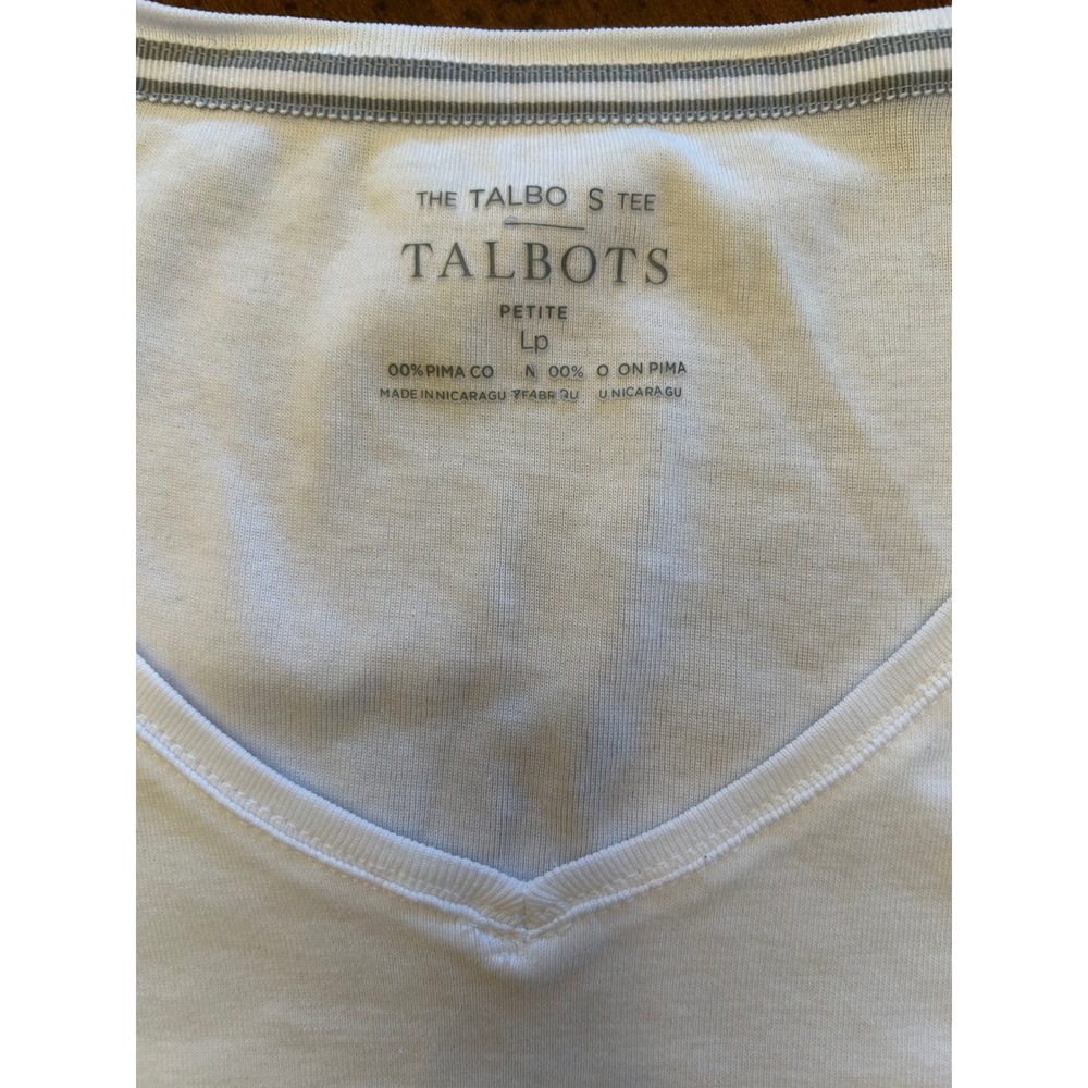 Talbots Womens White V-Neck Short Sleeve T-Shirt‎ Pima Cotton The Talbots Tee PL - Picture 2 of 9